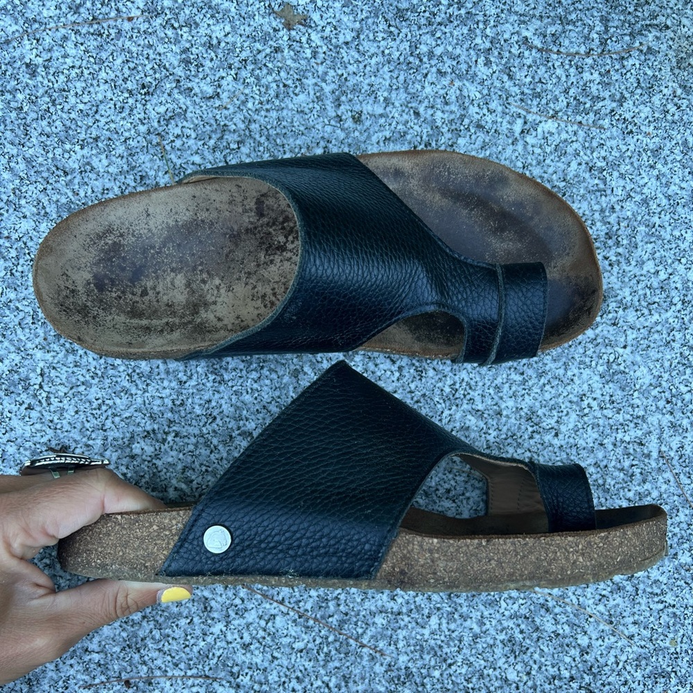HAFLINGER black slip toe bio anka leather sandals